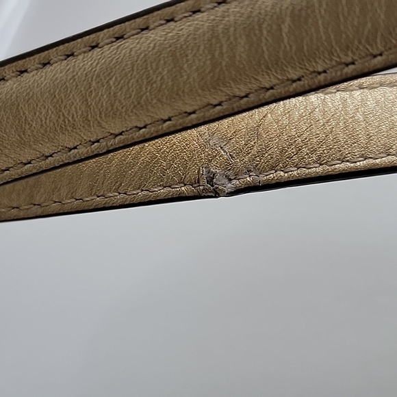 Coach Tattersall Plaid Peyton Pebbled Leather Shoulder Bag Cream Gold Pink Blue - Picture 8 of 16